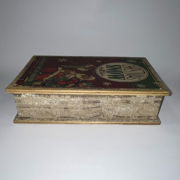 Christmas Snow Santa Wooden Book Vintage Style Christmas Stash Box Decor - Picture 4 of 7